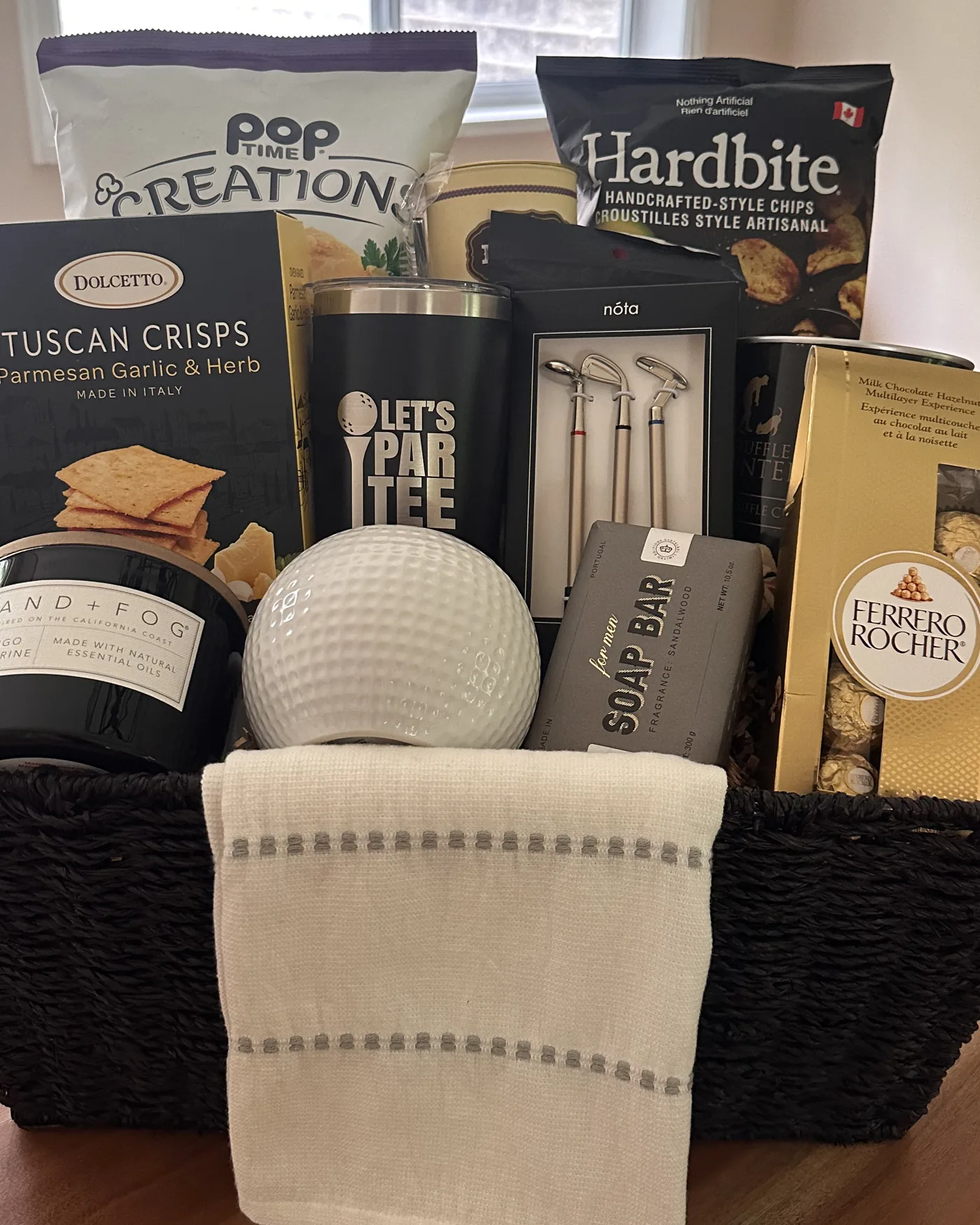 Golf-themed custom gift basket
